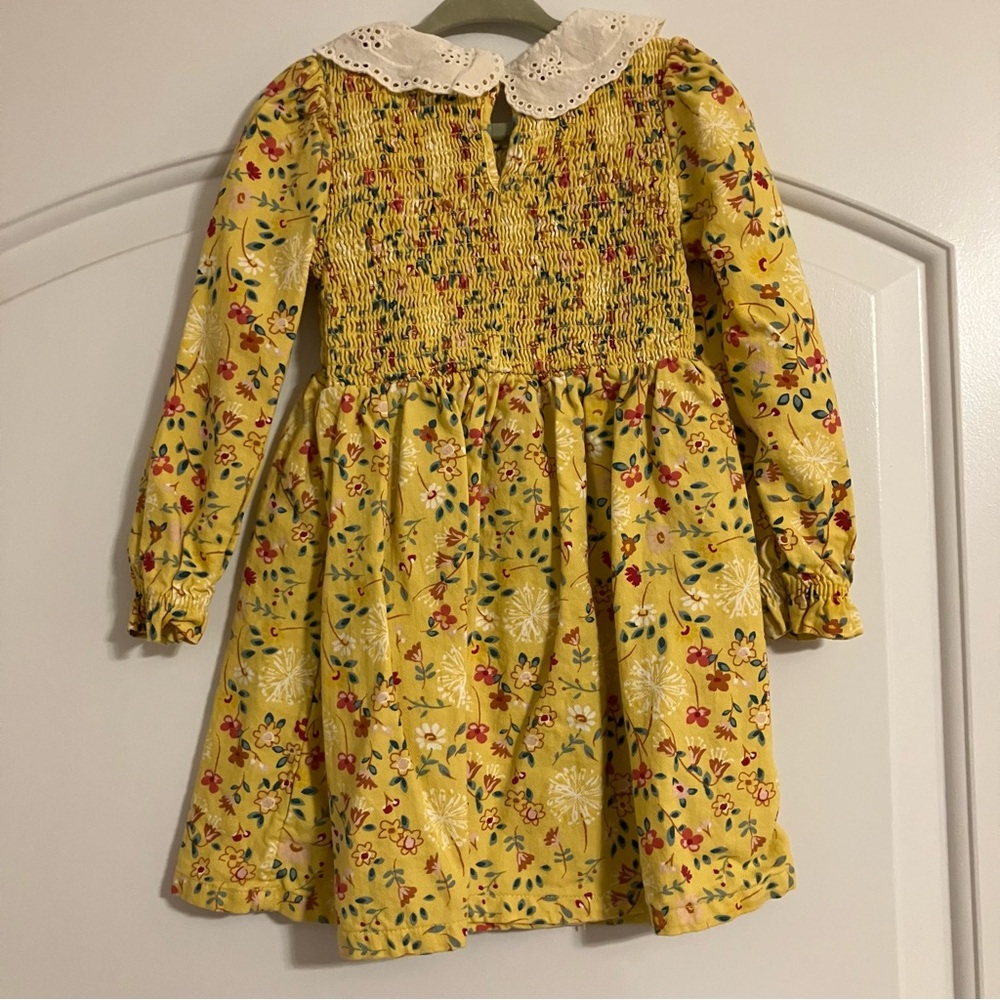 Wonder Nation girls 3T long-sleeve smocked floral dress white Peter Pan collar - Picture 5 of 9